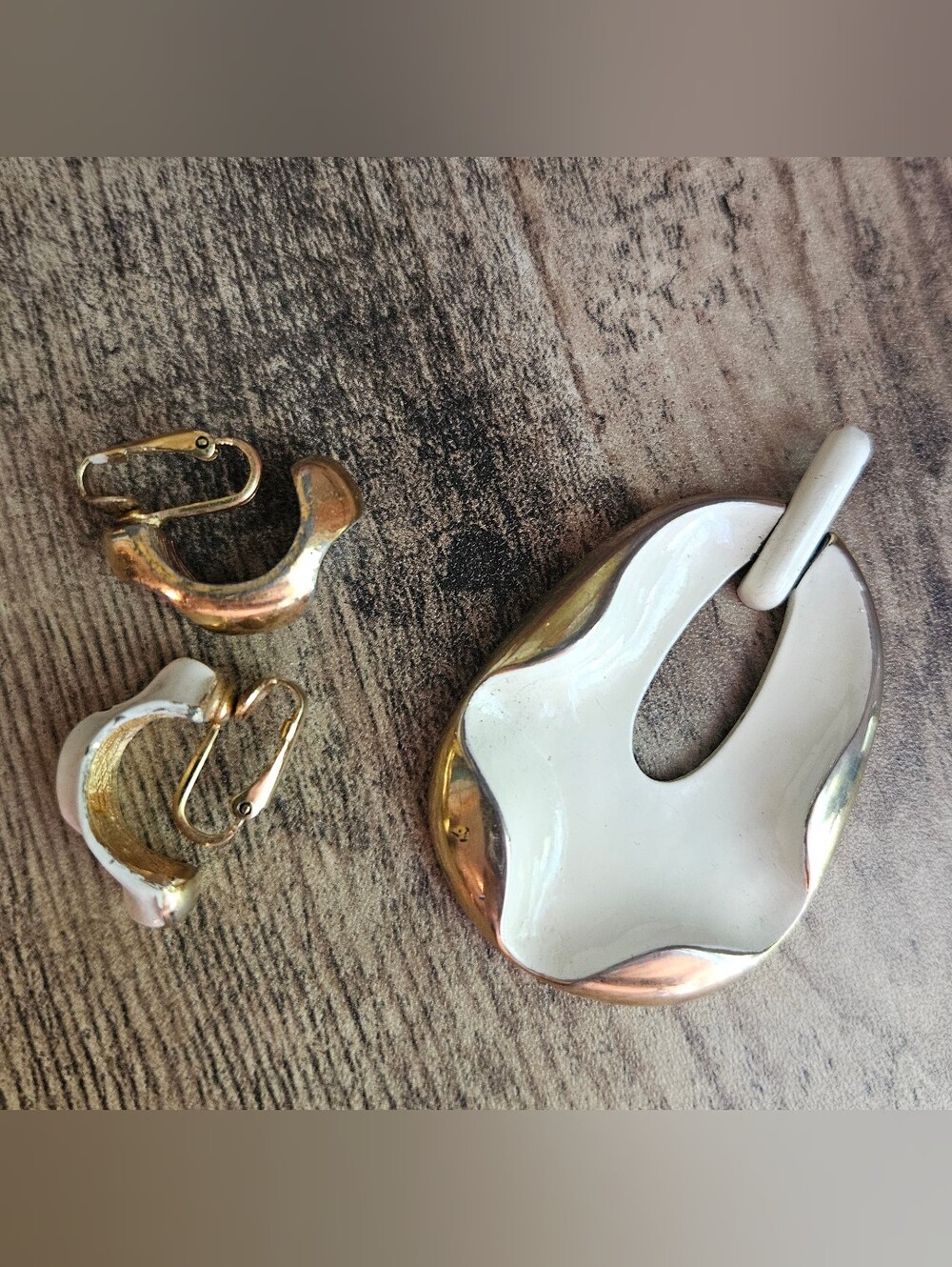 Vintage Signed Eisenberg Modernist Enamel Pendant & Clip Earrings Set 1970s